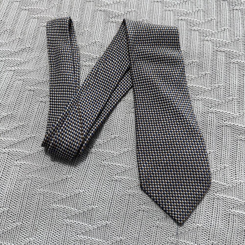 Bergdorf Goodman navy and bronze gingham silk tie